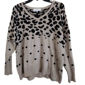 John + Jenn Anthropologie cream and black animal print sweater size medium